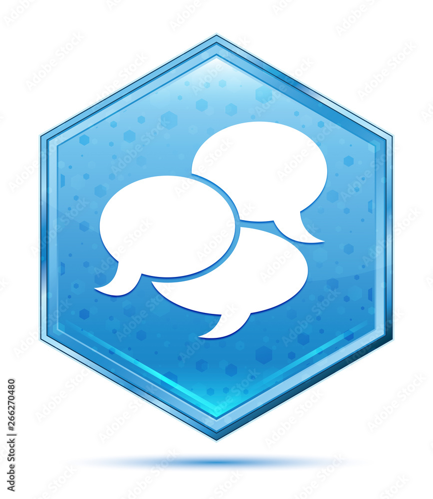 Conversation icon crystal blue hexagon button Conversation icon crystal blue hexagon button