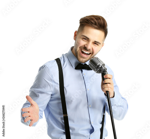 Handsome male singer with m...