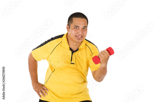 Obesity man holding dumbbells © Zurainie