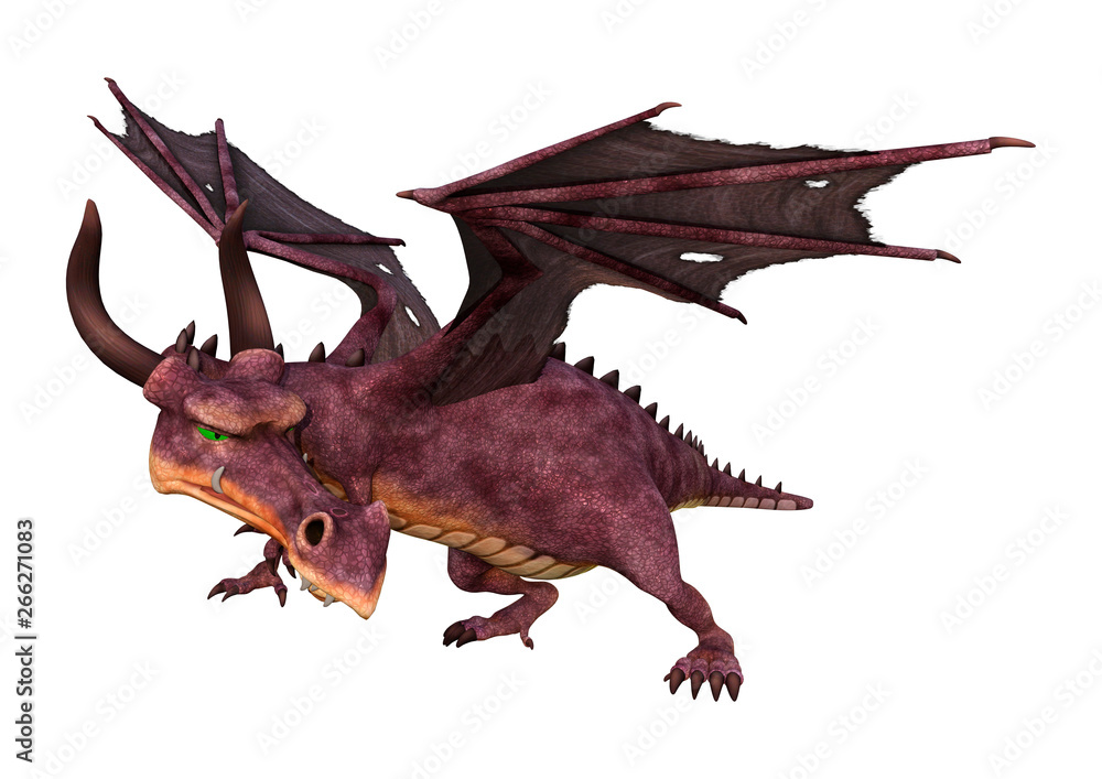 3D Rendering Fairy Tale Dragon on White