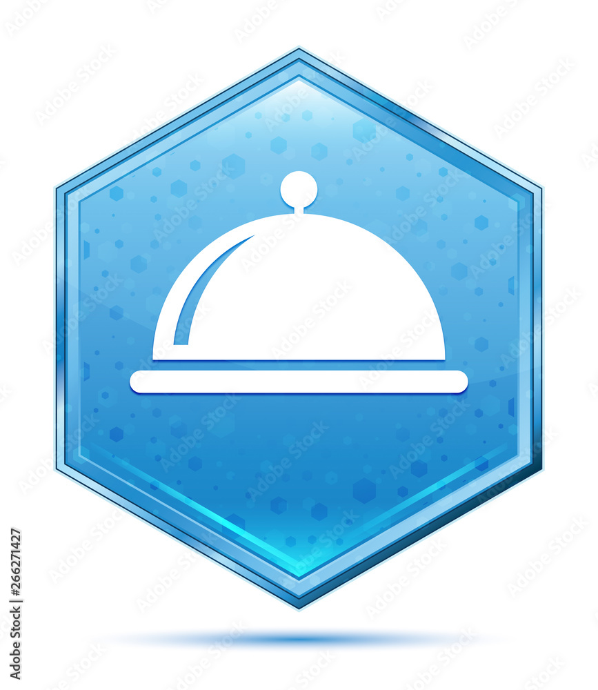 Food cover icon crystal blue hexagon button Food cover icon crystal blue hexagon button