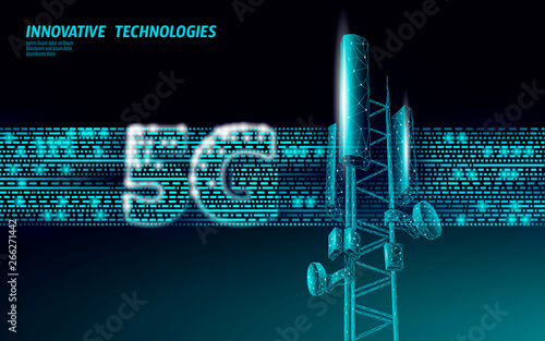 3d base station receiver. telecommunication tower 5g polygonal design global connection information transmitter. Mobile radio antenna cellular vector illustration