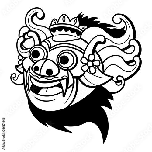 Barong Mask Logo, A Traditional dance from Bali Indonesia Cartoon Vector