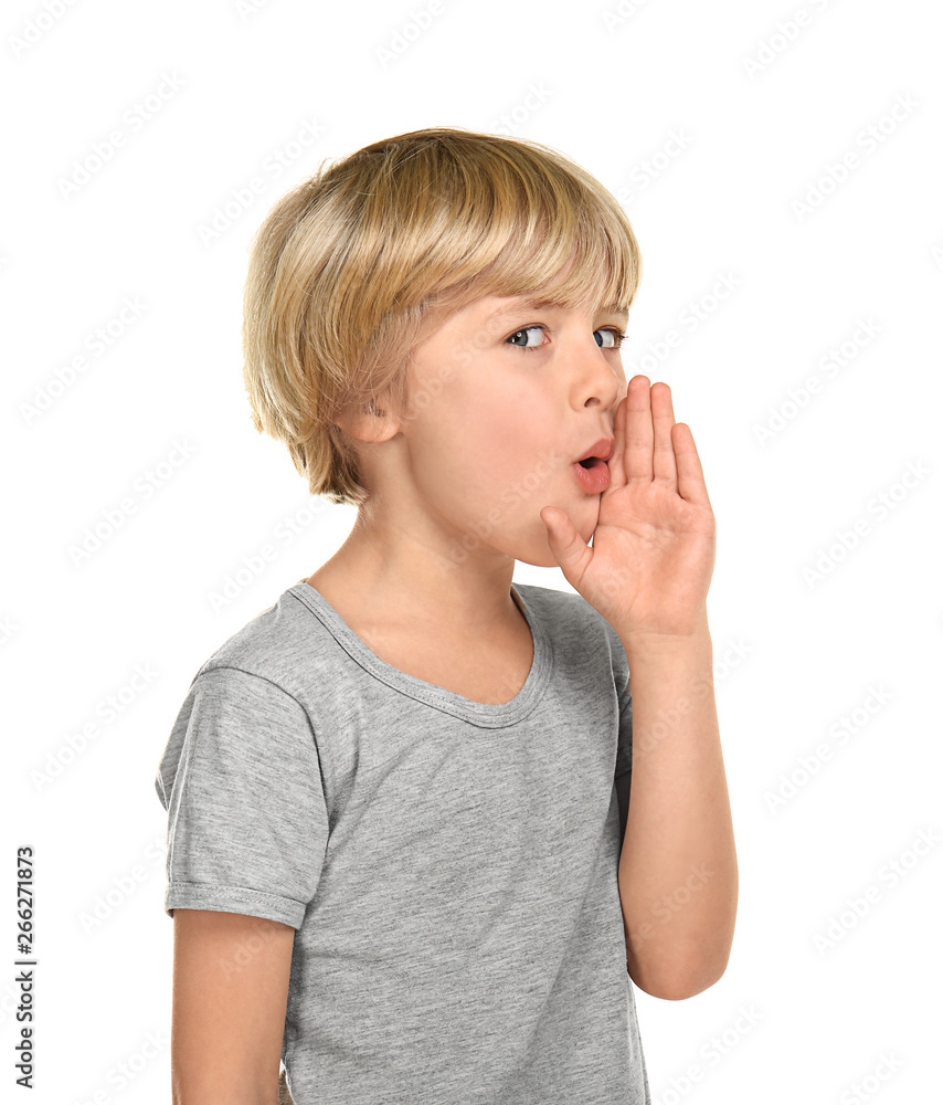 Gossiping little boy on white background Gossiping little boy on white background