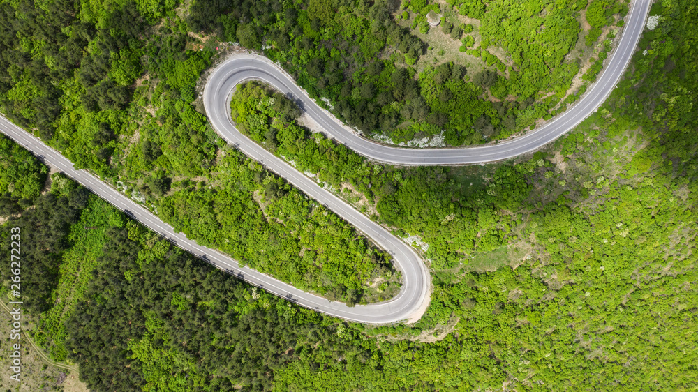 Aerial view of road through forest Aerial view of road through forest