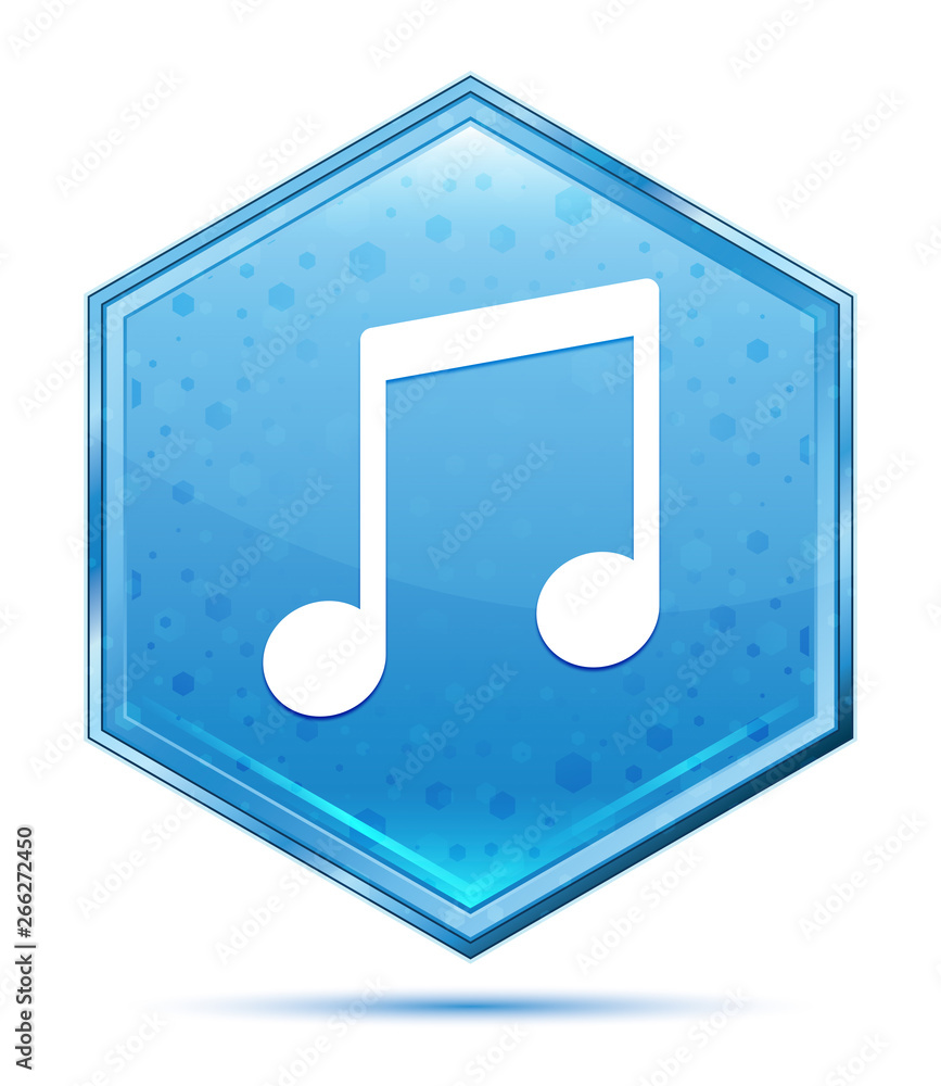 Music note icon crystal blue hexagon button Music note icon crystal blue hexagon button