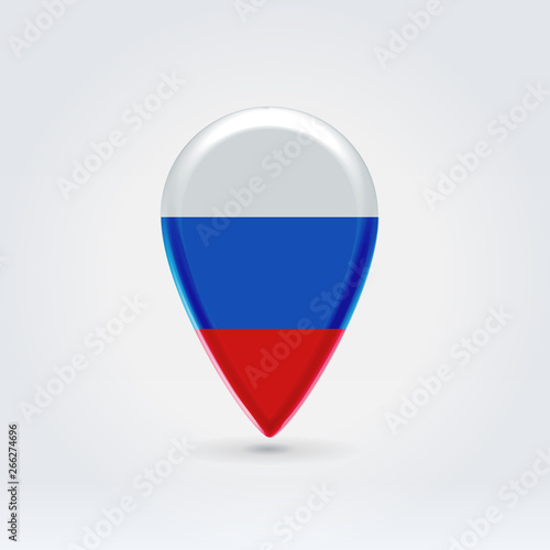 Glossy colorful Russian map application point label symbol hanging over enlightened background. (ID: 266274696)