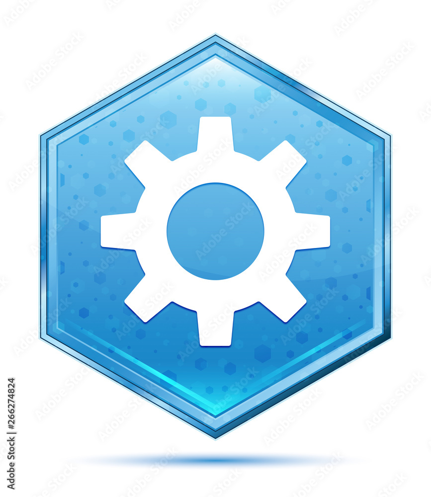 Settings icon crystal blue hexagon button Settings icon crystal blue hexagon button