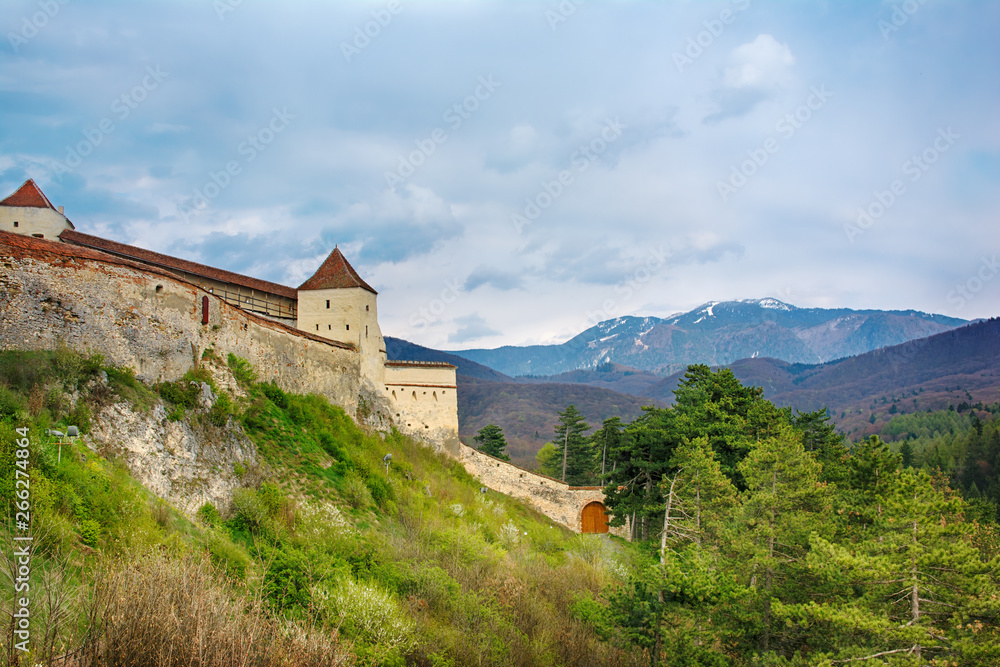 Llandscape with Brasov Castle in Romania
