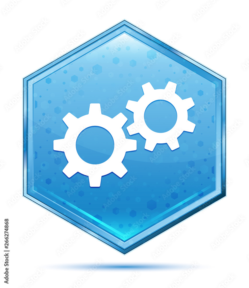 Settings process icon crystal blue hexagon button Settings process icon crystal blue hexagon button