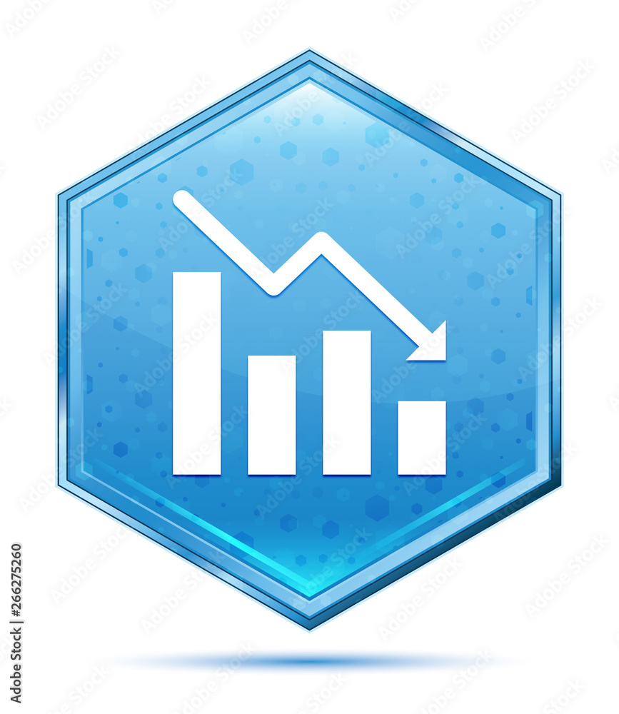Statistics down icon crystal blue hexagon button Statistics down icon crystal blue hexagon button