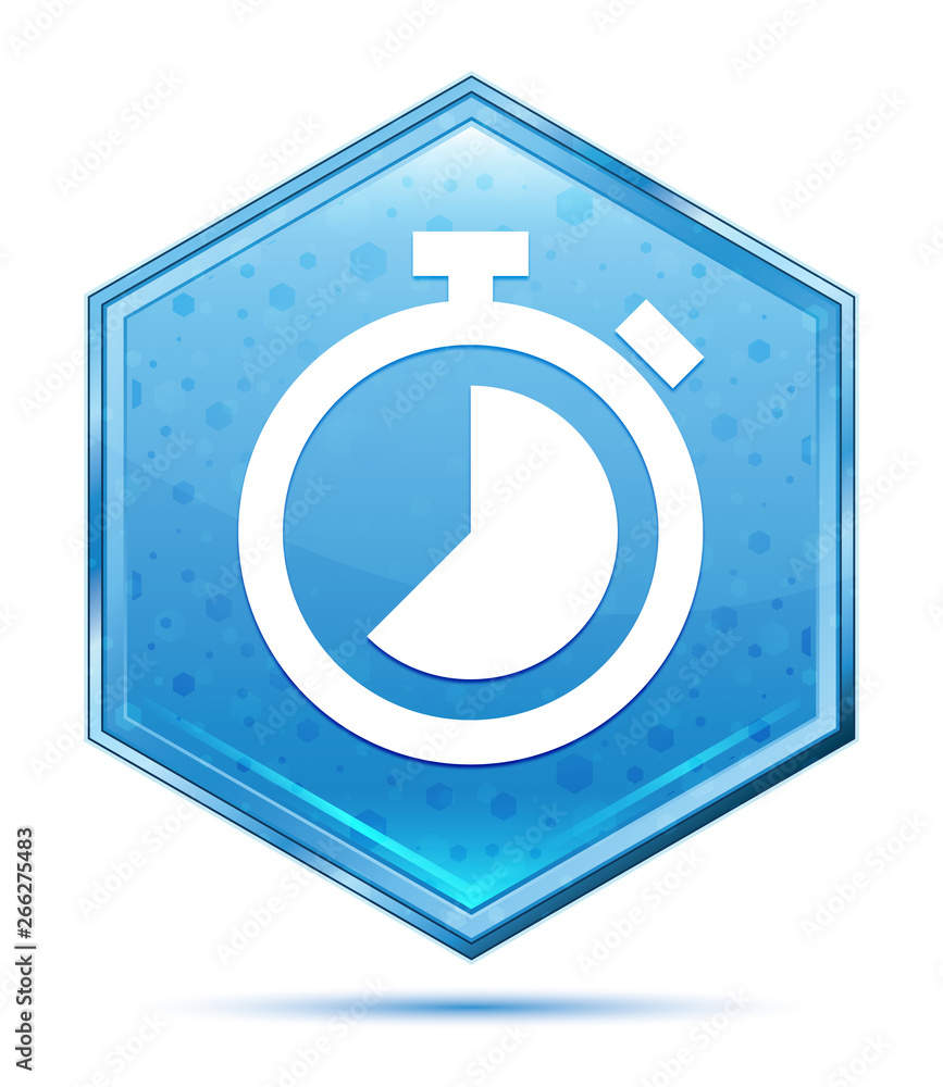 Stopwatch icon crystal blue hexagon button Stopwatch icon crystal blue hexagon button