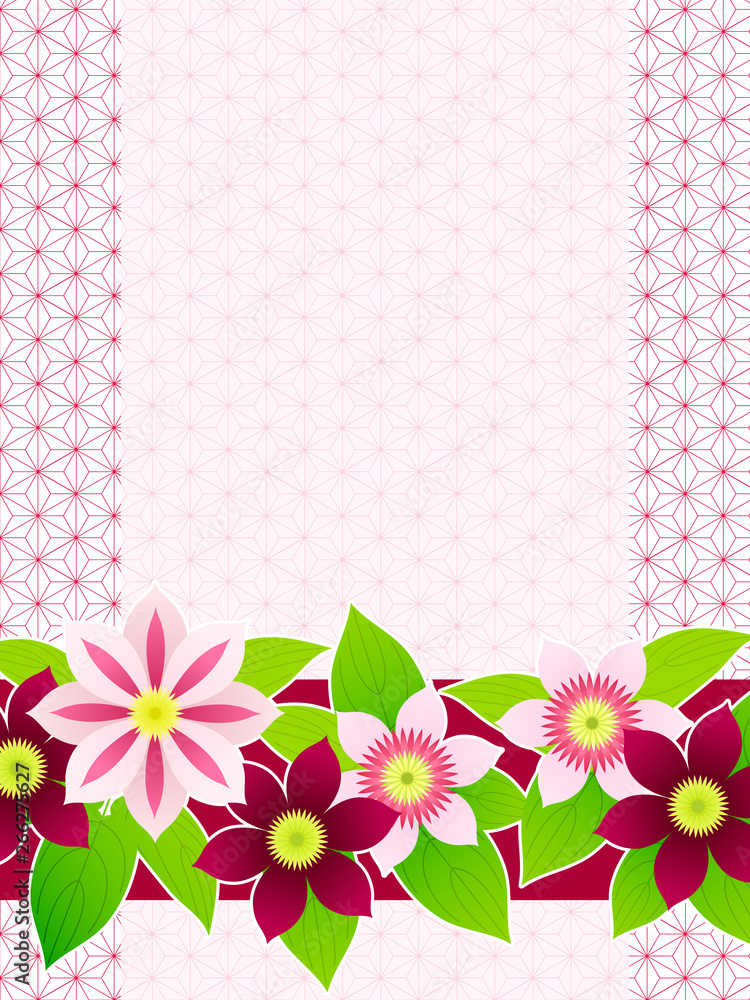 クレマチスの花のイラスト背景 和風 ピンク色と紫色 Stock Vector Adobe Stock