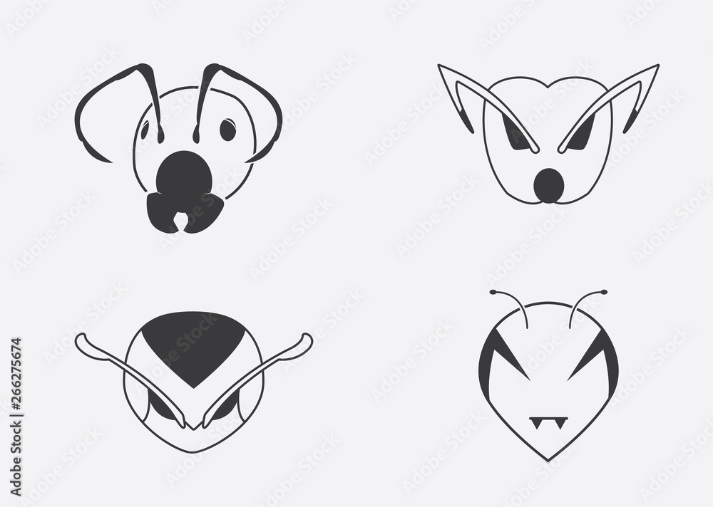 Fototapeta premium Simple Logo six ant head black and white Colour.