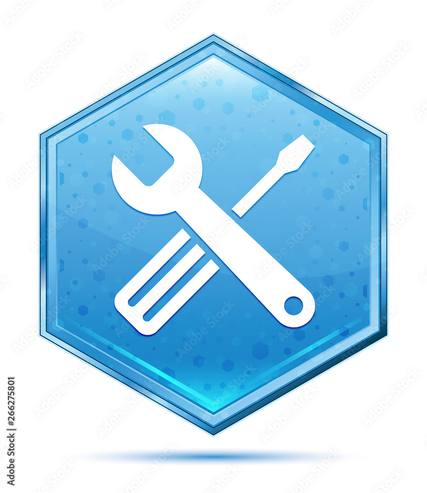 Tools icon crystal blue hexagon button Tools icon crystal blue hexagon button