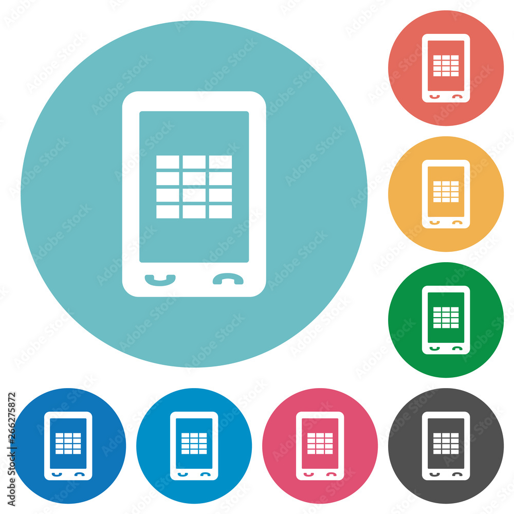 Mobile spreadsheet flat round icons Mobile spreadsheet flat round icons