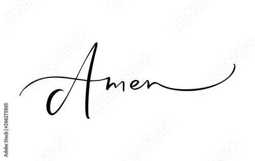 Amen vector calligraphy Bible text. Christian phrase isolated on white background. Hand drawn vintage lettering illustration