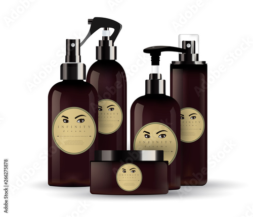  Realistic brown bottle for cosmetic cream container.