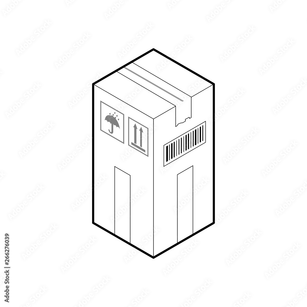 Outline box icon. Cardboard corrugated box, closed and sealed. Isometric vector isolated on white background. Outline box icon. Cardboard corrugated box, closed and sealed. Isometric vector isolated on white background.