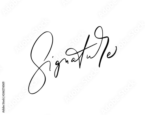Manual signature for documents on white background. Hand drawn Calligraphy lettering Vector illustration