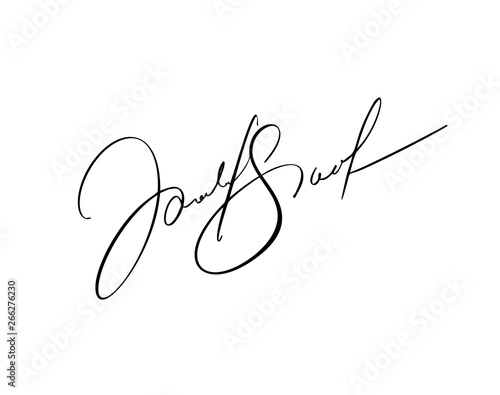 Manual signature for documents on white background. Hand drawn Calligraphy lettering Vector illustration