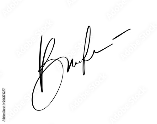 Manual signature for documents on white background. Hand drawn Calligraphy lettering Vector illustration