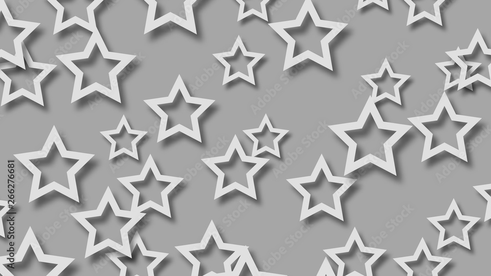 Fototapeta premium Abstract illustration of randomly arranged white stars with soft shadows on gray background