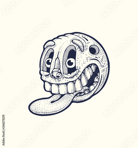 Round emoticon with tongue hanging out. Drawing Style. Vector illustration.