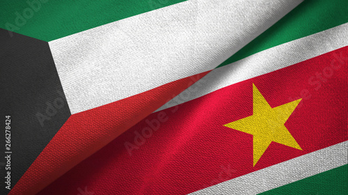 Kuwait and Suriname two flags textile cloth, fabric texture