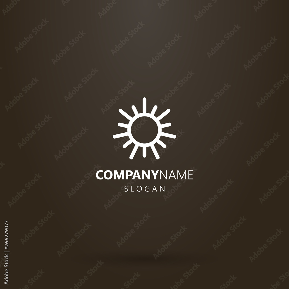 white logo on a black background. simple vector geometric line art logo of the round sun with rays white logo on a black background. simple vector geometric line art logo of the round sun with rays