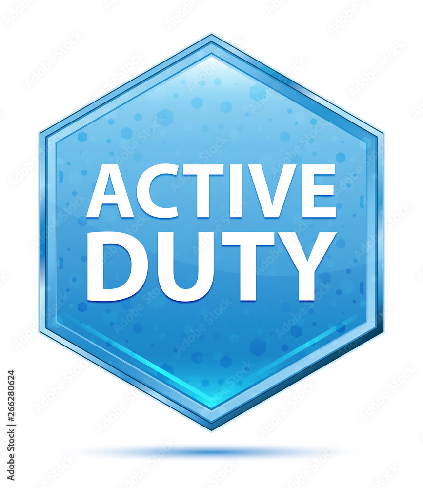 Active Duty crystal blue hexagon button