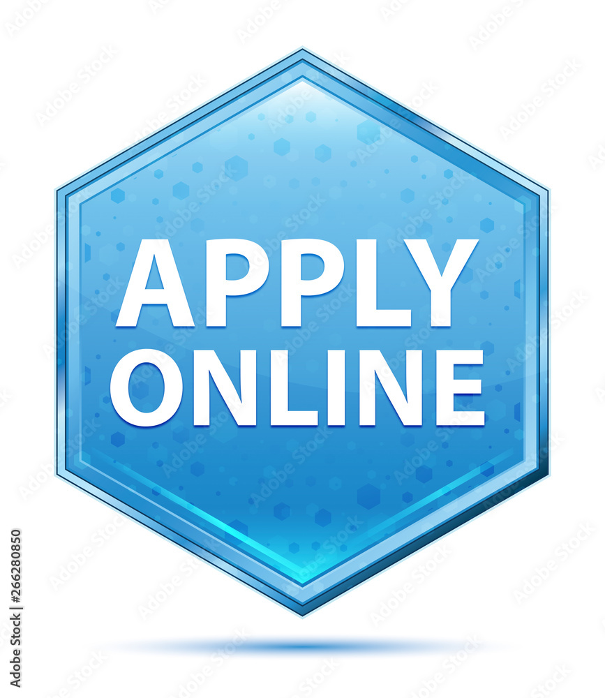 Apply Online crystal blue hexagon button Apply Online crystal blue hexagon button