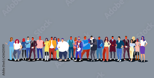 group of people standing together diverse men women businesspeople big crowd full length horizontal