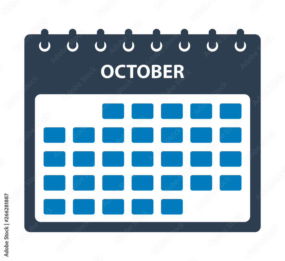 October Calendar Icon. Flat style vector EPS. October Calendar Icon. Flat style vector EPS.