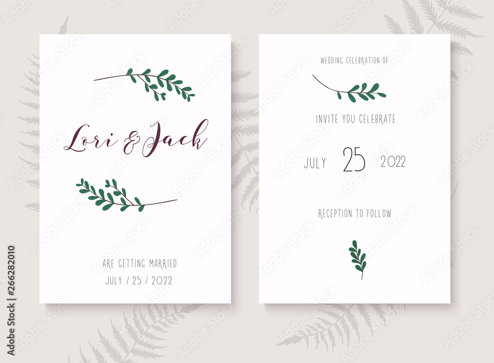 Wedding invitation cards with gold design. Save the date. Wedding timeline. Vector illustration.