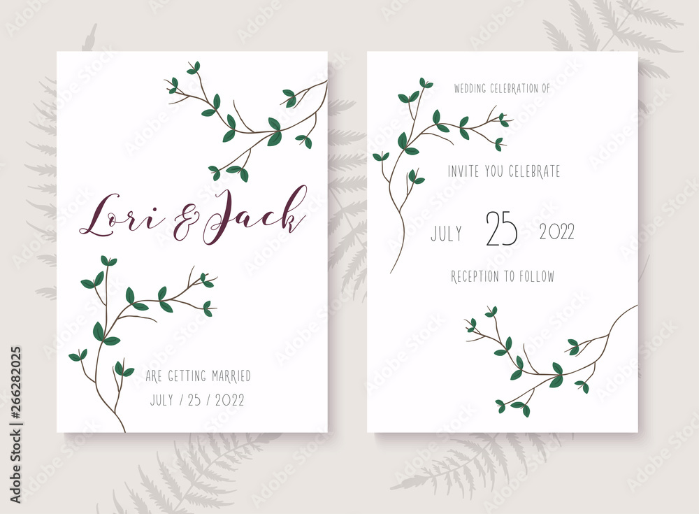 Obraz premium Wedding invitation cards with gold design. Save the date. Wedding timeline. Vector illustration.