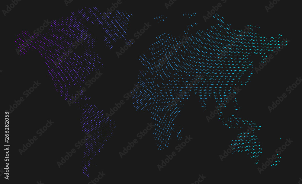 Black abstract world map. Shiny digital poster template.