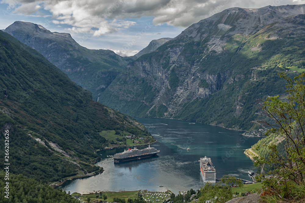 Cruise ships in the Geiranger fjord, in Norway