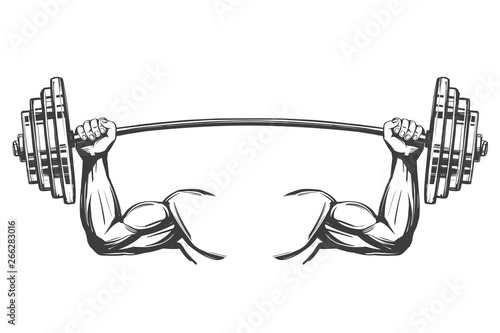 arm, bicep, strong hands holding a weight, icon cartoon hand drawn vector illustration sketch