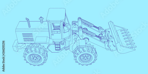 Bulldozer. Vector outline illustration.