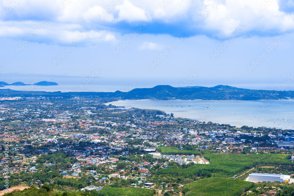 Panoramic view landscape and cityscape of Phuket City at Rang Hill in Phuket, Thailand.