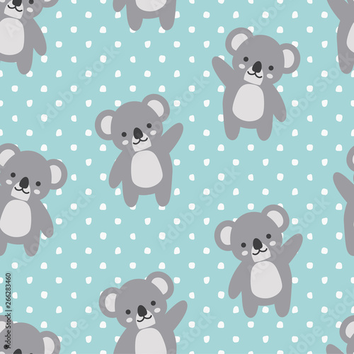 Fototapeta Naklejka Na Ścianę i Meble -  Koala Seamless Pattern Background, Scandinavian Happy cute koala with dot for baby. cartoon koala bears vector illustration for kids nordic background