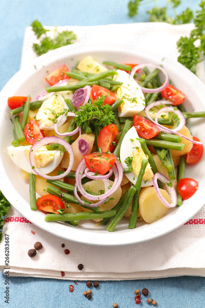 vegetable salad with egg, potato, bean and onion vegetable salad with egg, potato, bean and onion
