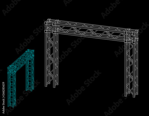 Truss construction. Isolated on black background. Vector outline illustration.