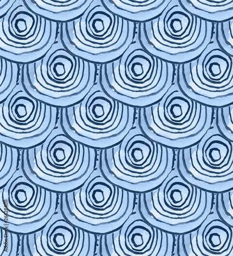 Abstract blue scaly ornament. Seamless watercolor pattern