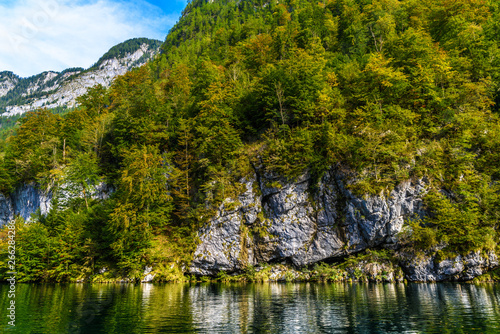 Koenigssee lake with Alp mountains, Konigsee, Berchtesgaden National Park, Bavaria, Germany
