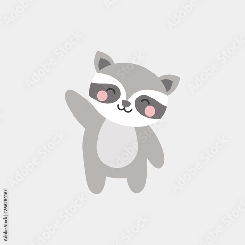 cute raccoon character vector design, greeting card, invitation, greeting card, poster, with cute, cartoon hand drawn watercolor background