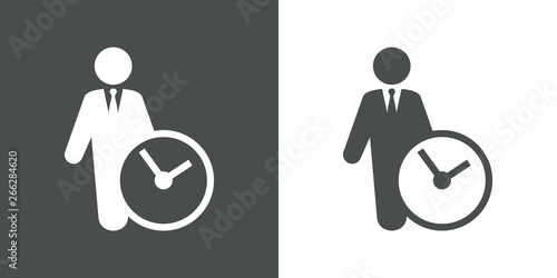 Icono plano hombre de negocios con reloj en gris y blanco