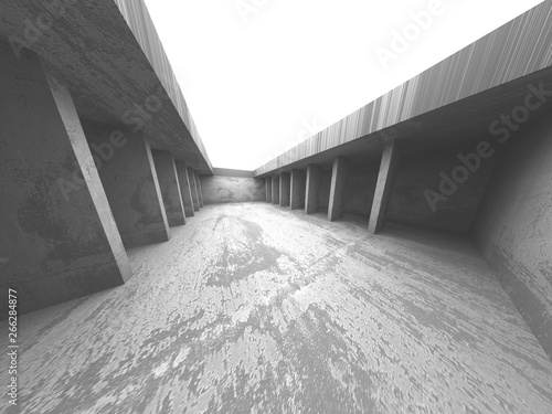 Dark basement empty room interior. Concrete walls