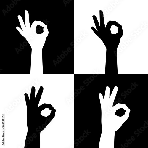 OK sign vector silhouette hands icons in black and white